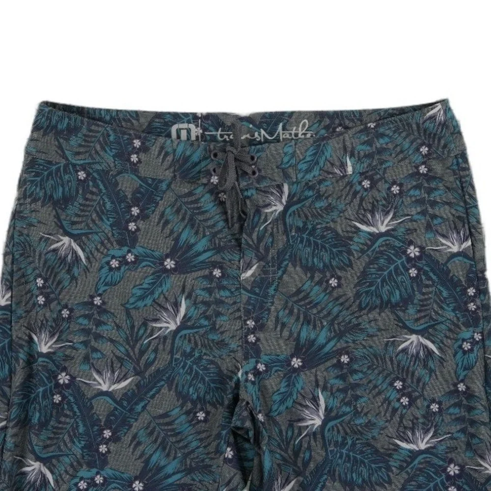 TravisMathew Board Shorts Men's Size 36 Grey Teal Tropical Bird Paradise Summer